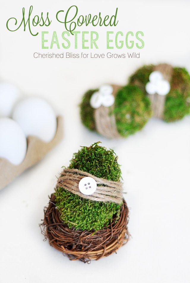 These adorable Moss Covered Easter Eggs are the perfect, easy spring decor! | LoveGrowsWild.com