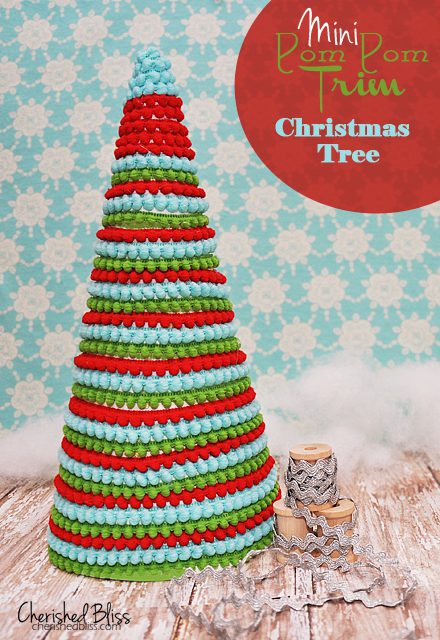 Whimsical Pom Pom Ribbon Christmas Tree via cherishedbliss.com #christmas