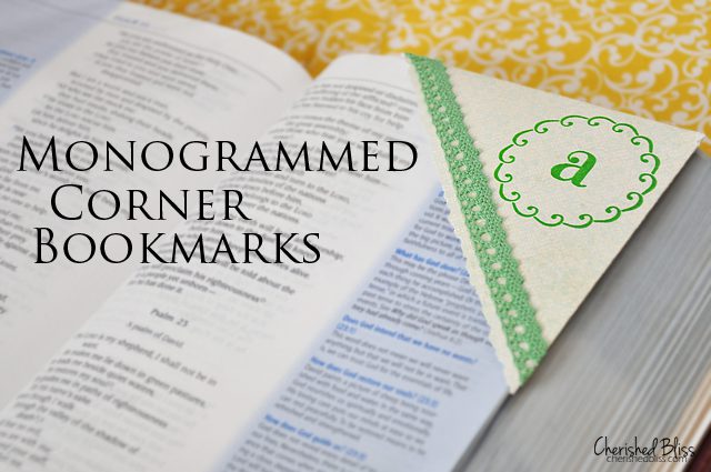 Super easy Monogrammed Corner Bookmarks tutorial via Cherishedbliss.com