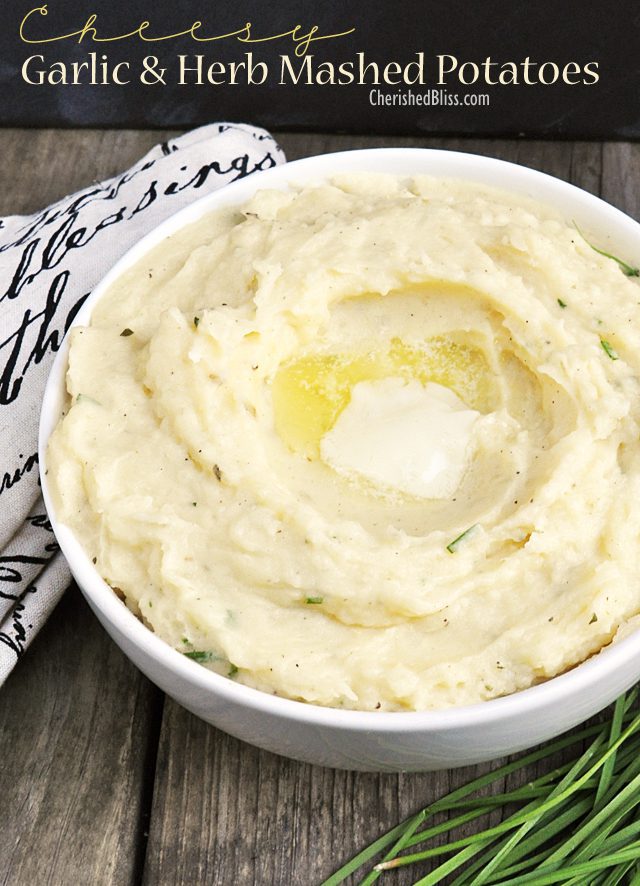 A great recipe for Cheesy Garlic and Herb Mashed Potatoes. A must have for Thanksgiving!