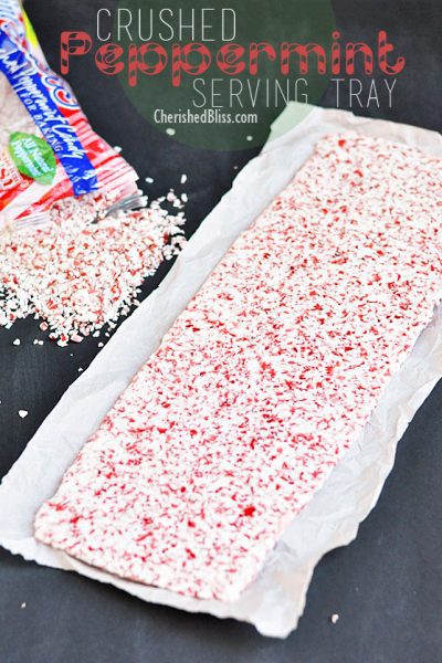 Make this Festive Crushed Peppermint Tray to display all your Holiday Baking!