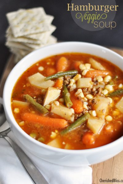 Enjoy this delicious Hamburger Veggie Soup Recipe during those cold days!