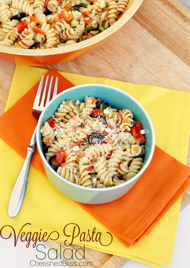 This veggie pasta salad is a healthier version of Suddenly Salad, but loaded with colorful veggies. 