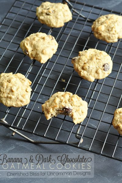 A tasty Banana and Dark Chocolate Oatmeal Cookie Recipe that is sure to please your whole family.