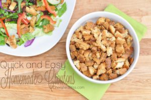 Serve these Quick and Easy Homemade Croutons on top of your favorite salad, soup, or just by itself as a snack!