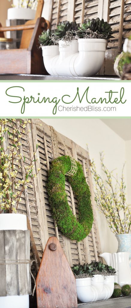 A beautiful Vintage Inspired Rustic Spring Mantel