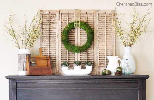 A beautiful Vintage Inspired Rustic Spring Mantel