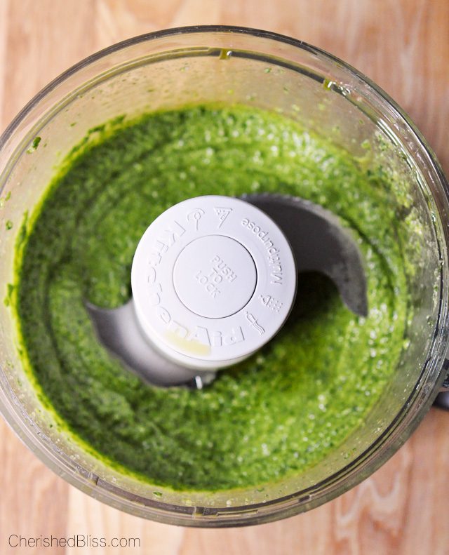 Classic Basil Pesto only requires a few fresh ingredients. A must make this summer!