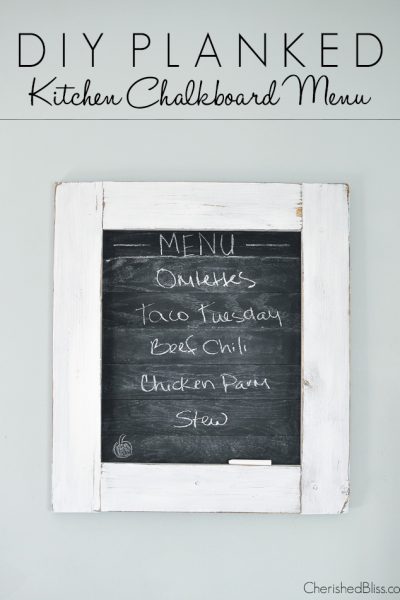 Is the family always asking what's for dinner? Create this super cute planked Kitchen Chalkboard Menu to keep them up to date! Click through for the tutorial on how to make this chalkboard menu!
