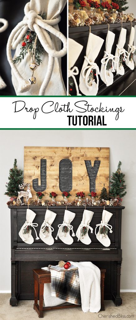 With this tutorial you can easily make your very own Drop Cloth Stockings for a budget friendly option!  What a great addition to your Christmas Decor