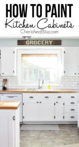 Do you have ugly kitchen cabinets that need a makeover? This tutorial shows you How to Paint Kitchen Cabinets to give your kitchen a facelift on a budget.