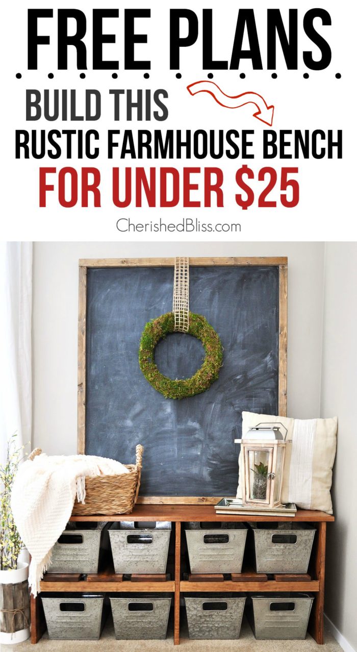 With this easy to follow tutorial you can build a DIY Rustic Farmhouse Bench for under $25! 