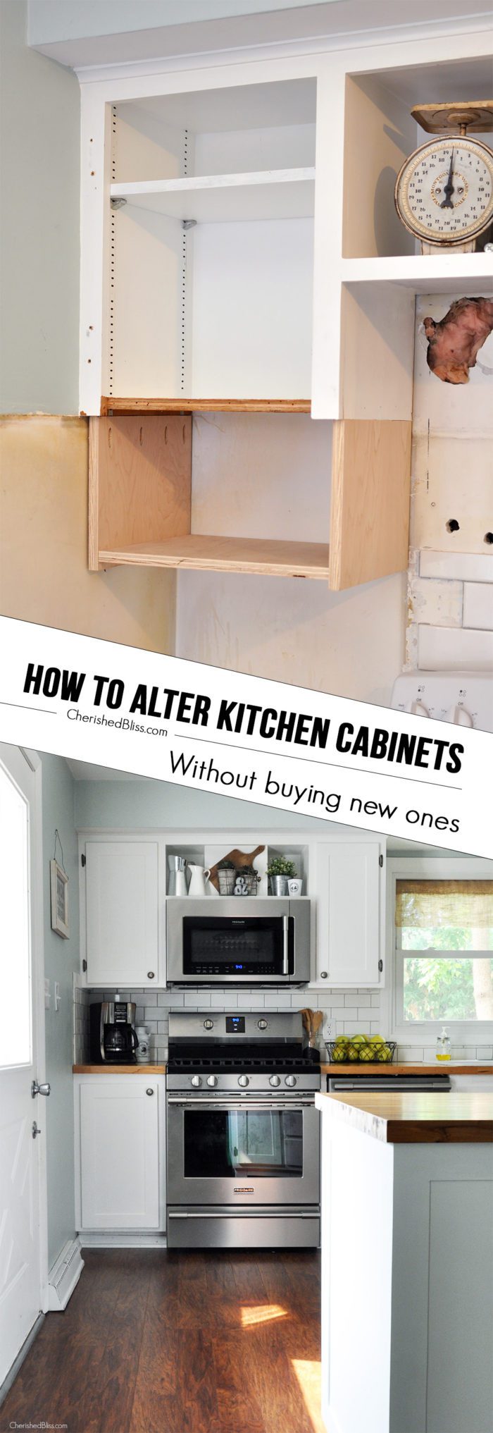 With this tutorial you will learn how to cut down a cabinet and alter the appearance so you can get the look you want, without major kitchen renovations! Save money and DIY! 