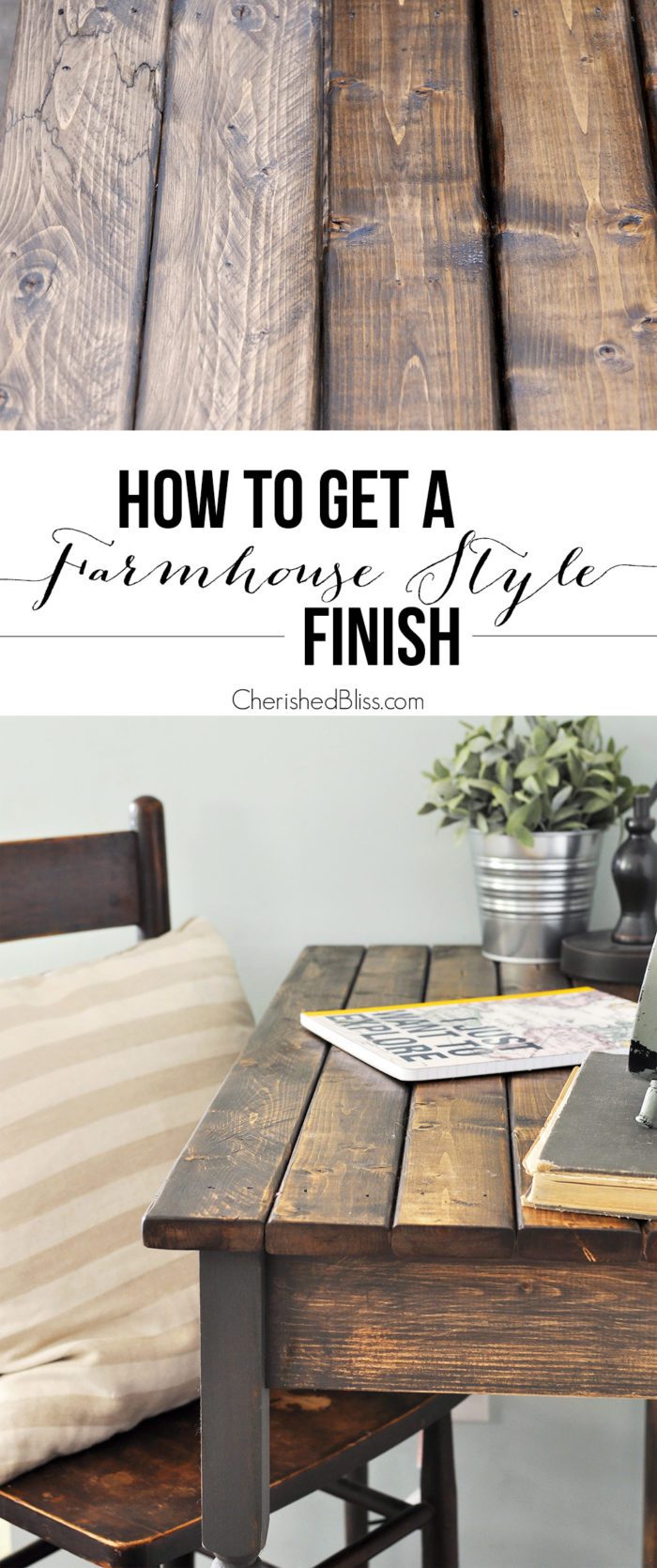 An easy step-by-step tutorial for finishing raw wood or furniture. With this technique you can apply a Farmhouse Style Finish to your next DIY project. 