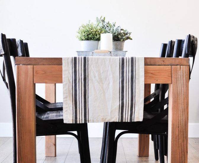 This Modern Farmhouse Dining Room Table is the perfect addition to any dining space. With these free plans you will be on your way to the dining room of your dreams!