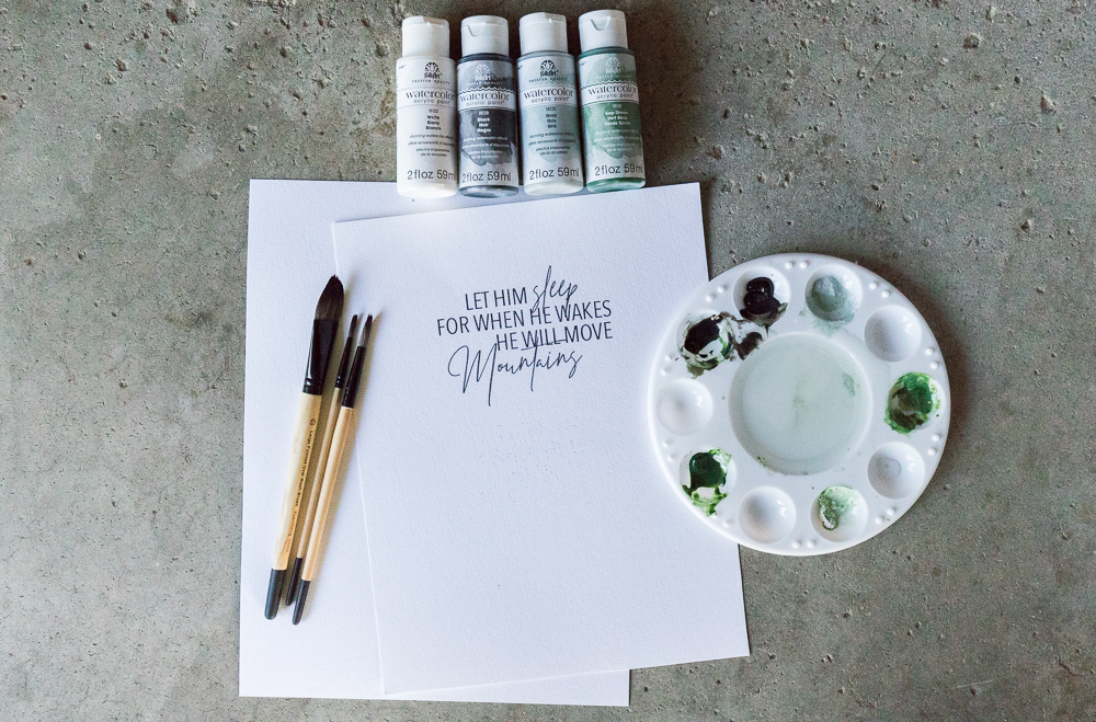 Learn how to create this adorable artwork for your boys room using this Mountain Watercolor Tutorial combined with this adorable printable quote. 