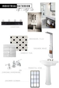 Industrial Bathroom Design Plans (with a vintage vibe) that showcase the era of a historical home while offering modern conveniences. 
