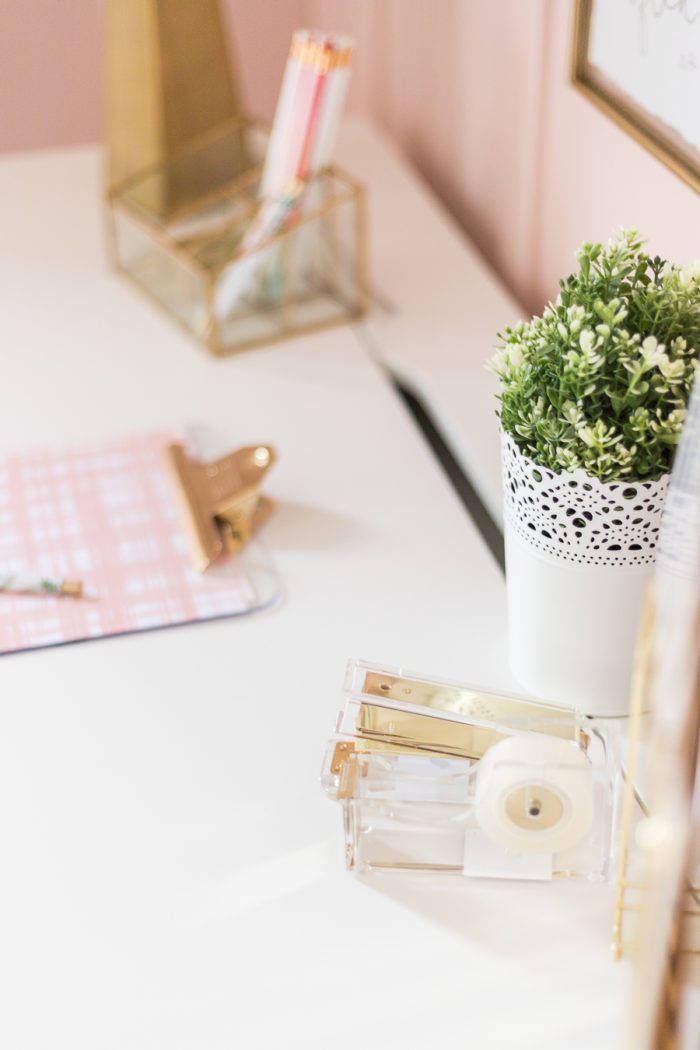 functional desk space in girls Pink and Gold Bedroom