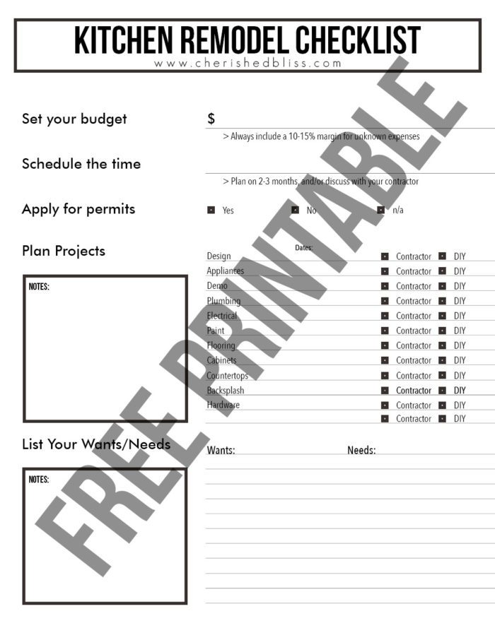 This guide will walk you through the steps of how to plan a kitchen remodel, and with the free printable you can organize your thoughts and get started!  