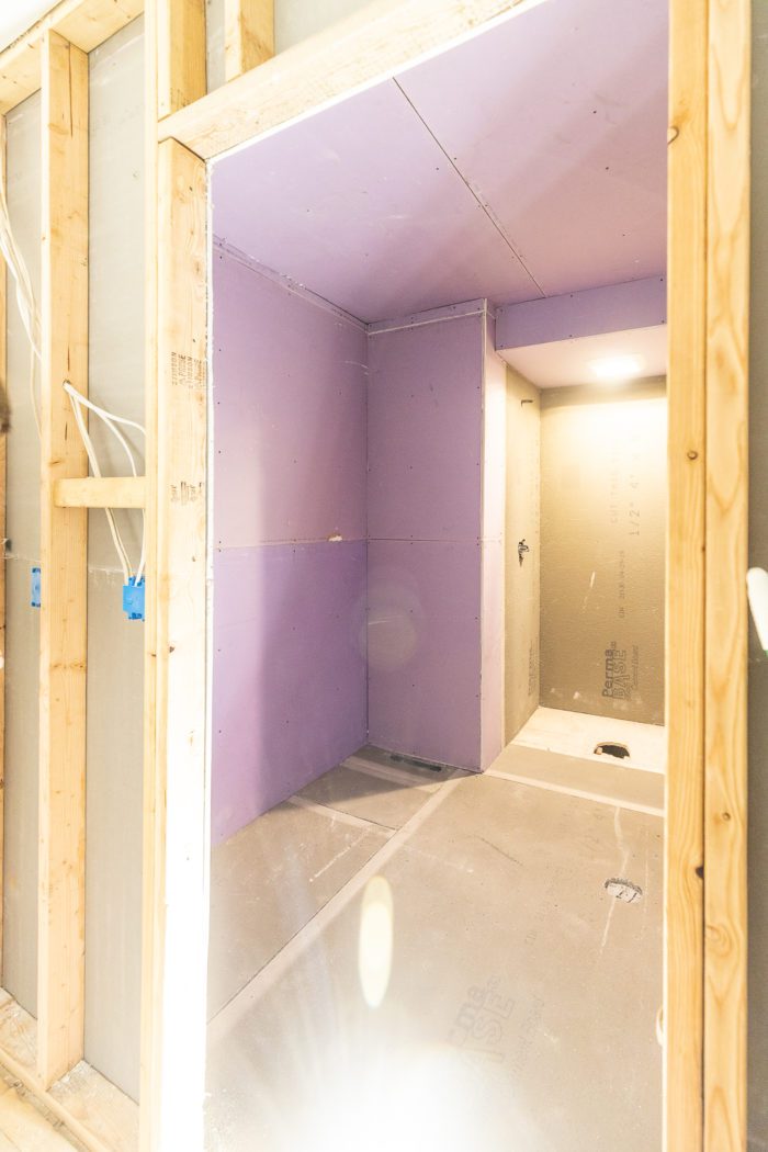 Bathroom Progress Purple Xp Drywall, Drywall In Bathroom