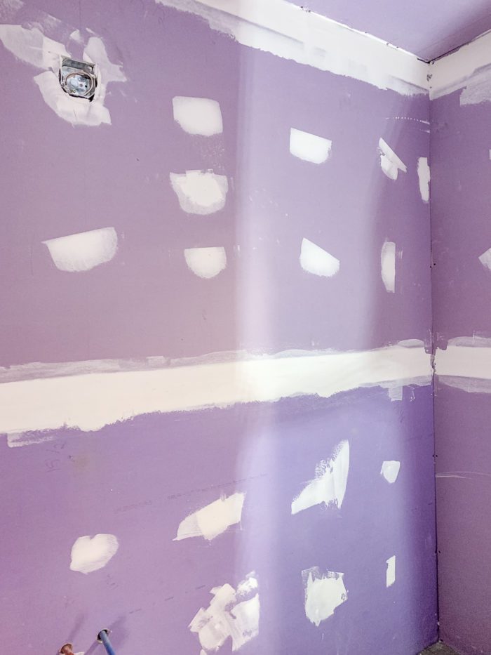 Purple XP Drywall used for bathroom renovation. 