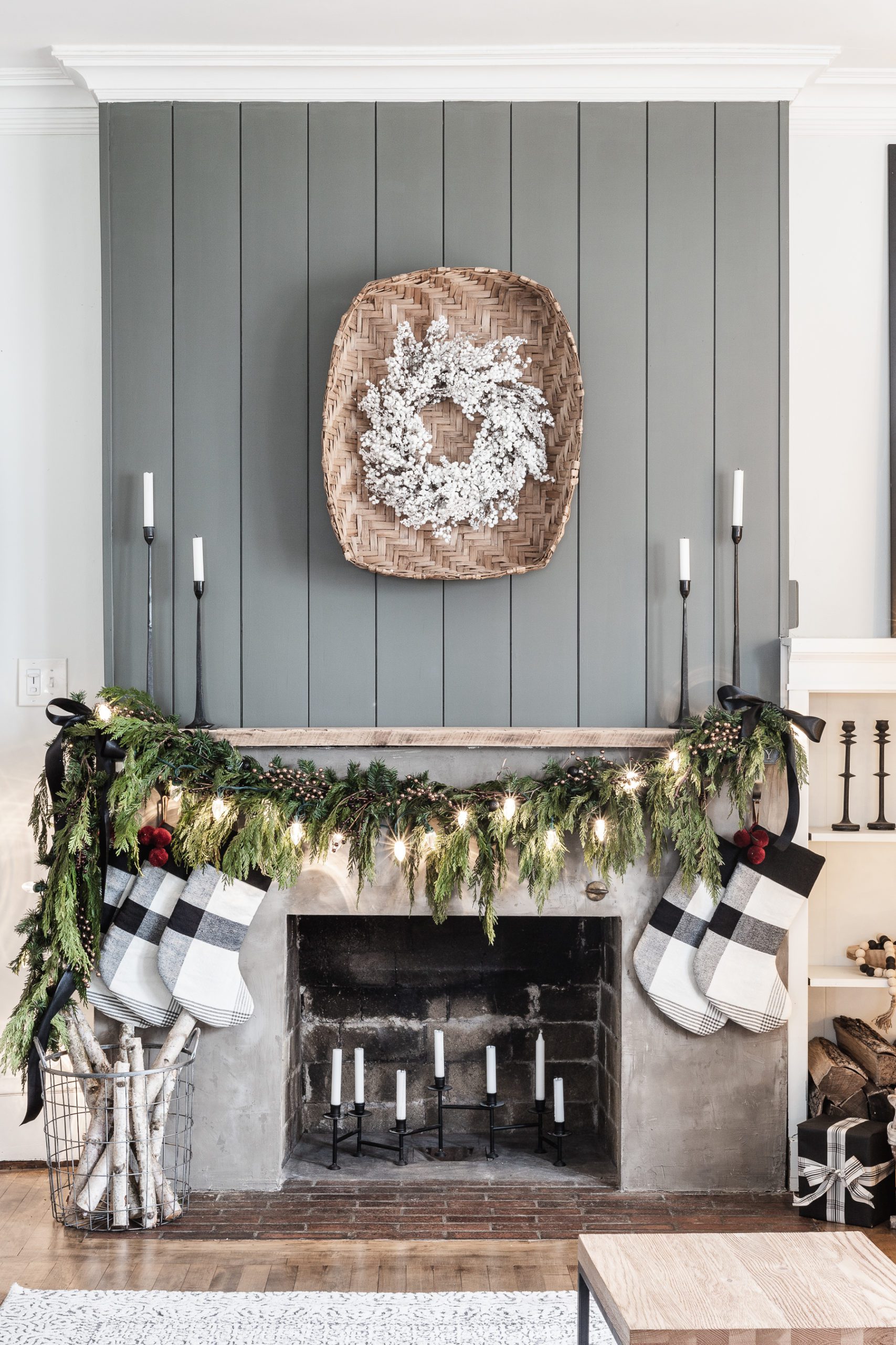 Simple Christmas Mantel with Fresh Garland - Cherished Bliss