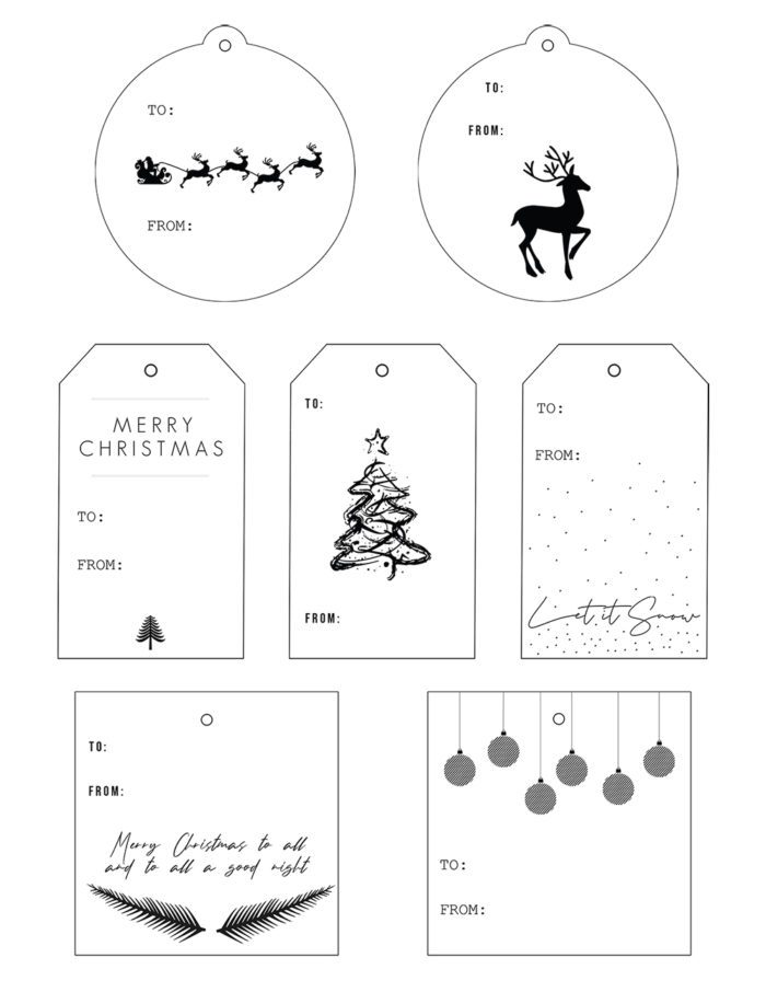 Black White Modern Christmas Gift Tags Printable Cherished Bliss