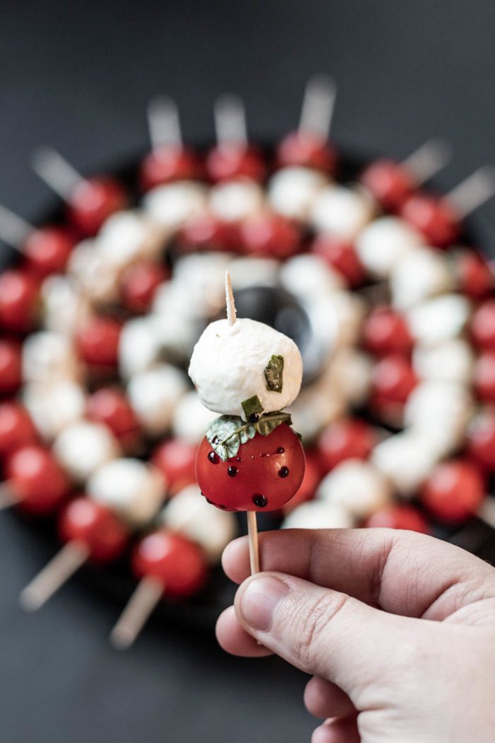 Caprese Salad Skewers used for an appetizer