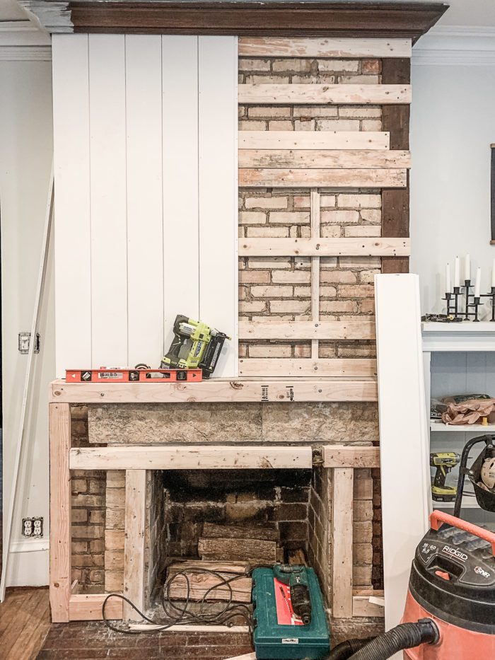 Diy Concrete Fireplace Makeover Before, Covering A Brick Fireplace Wall