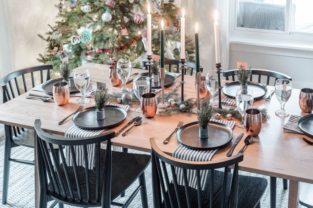 Black & Copper Modern Christmas Tablescape - Cherished Bliss