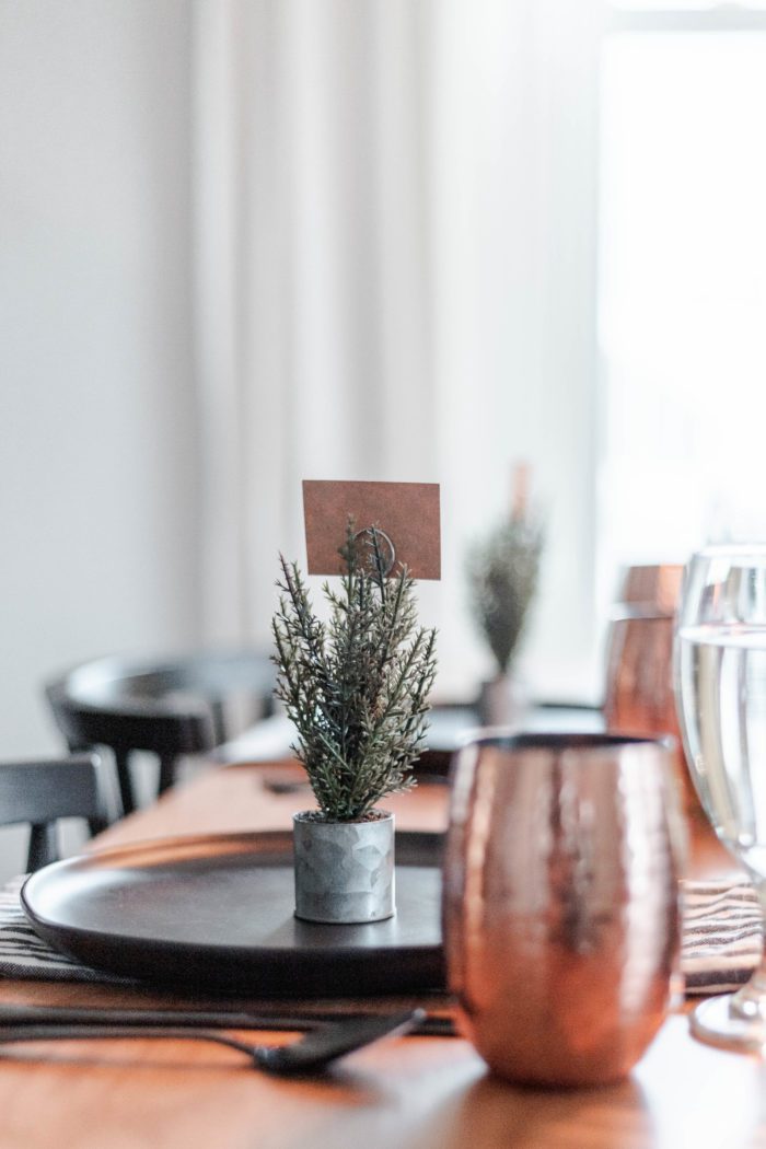 black and copper christmas tablescape