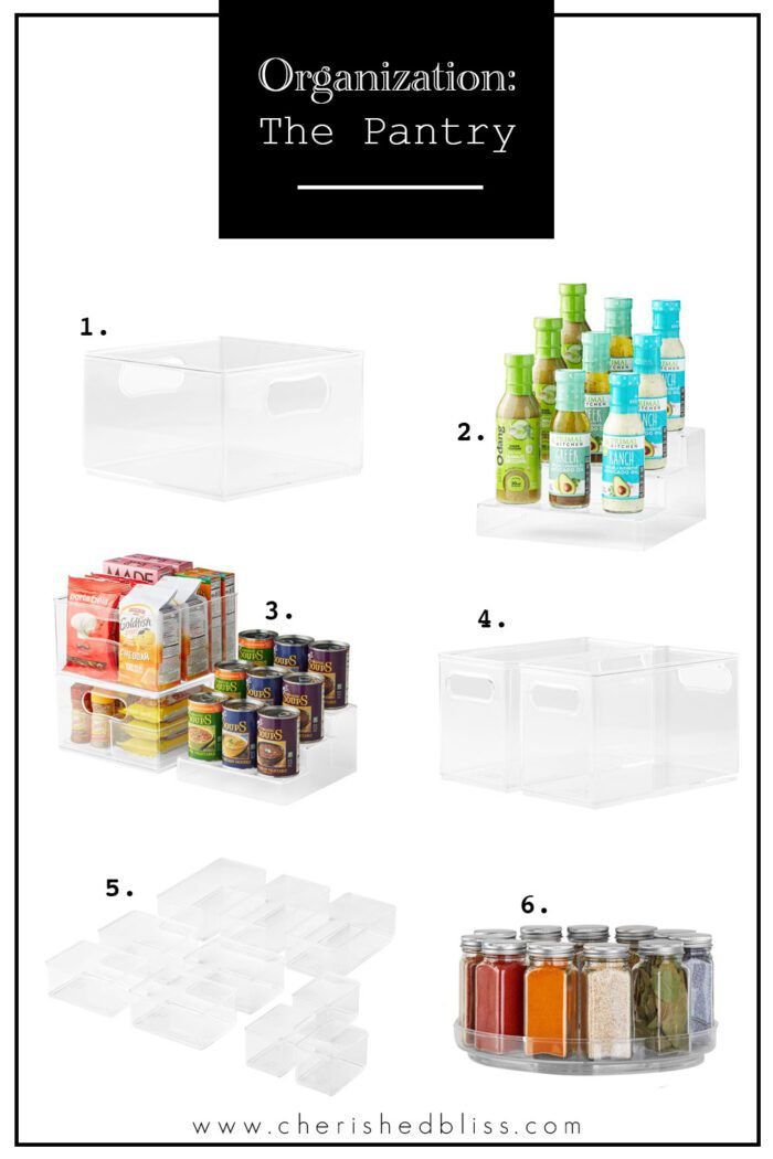 Clear storage bins from the Home Edit at Walmart to be used for pantry organization. 