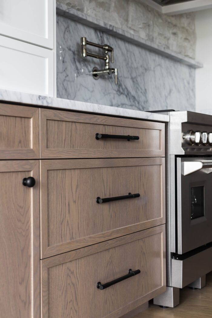White oak cabinets, matte black hardware for new build kitchen design ideas. 